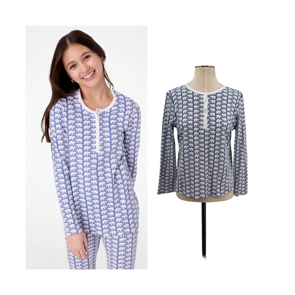 Roller Rabbit Hathi Elephant Pajama Top Blue White Cotton Size Small